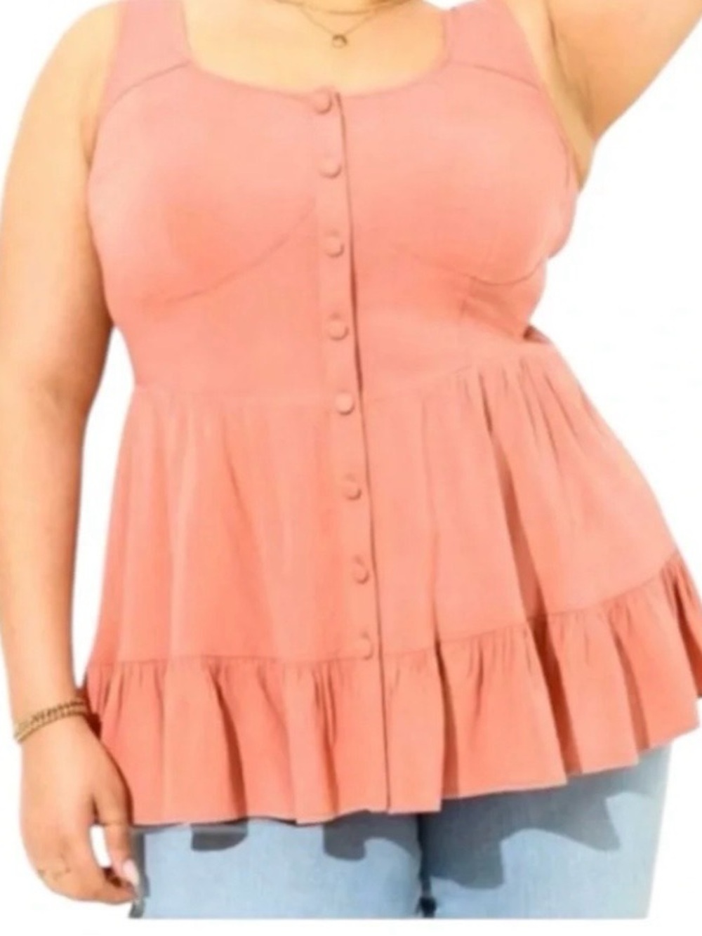 Torrid Sleeveless Tiered Button Front Top – Size 2 – Rust/Clay – Pre‑Loved